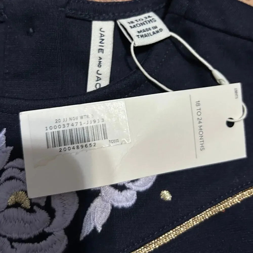 Janie and Jack | NWT Blue Rose Embroidered Long Sleeve Dress 18-24 months